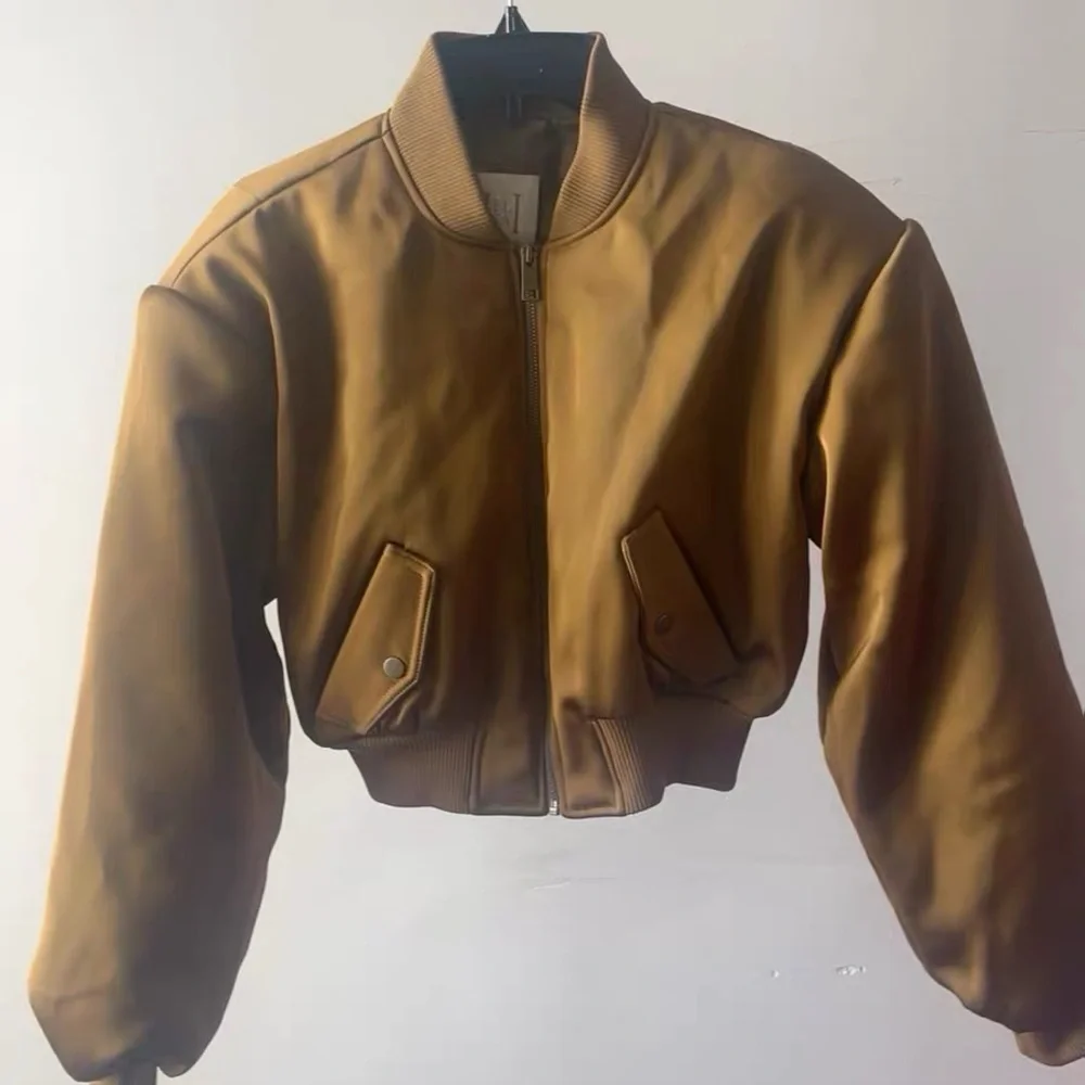 Helsa Dijon Satin Bomber Jacket - Picture 3 of 4